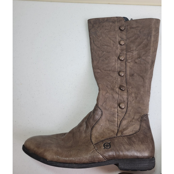 Born Boots Grayish Brown Leather Flat Heel Soft Studded Side Zip Women's Sz 7.5 - Picture 7 of 12